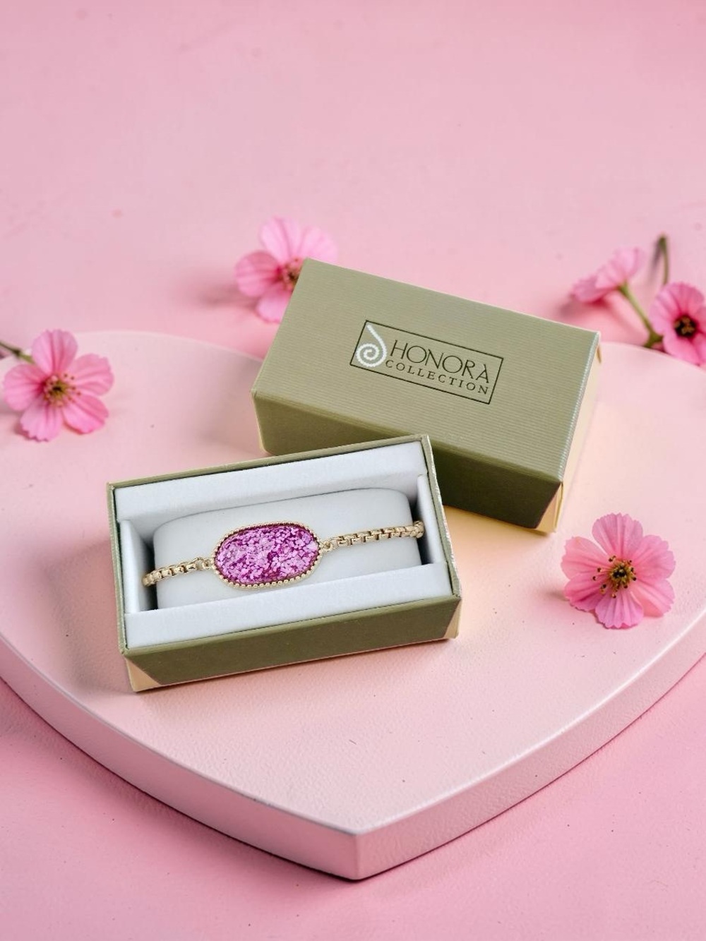 Rare Honora Collection Hexagon Hot Pink Glitter Acrylic Stone Bracelet